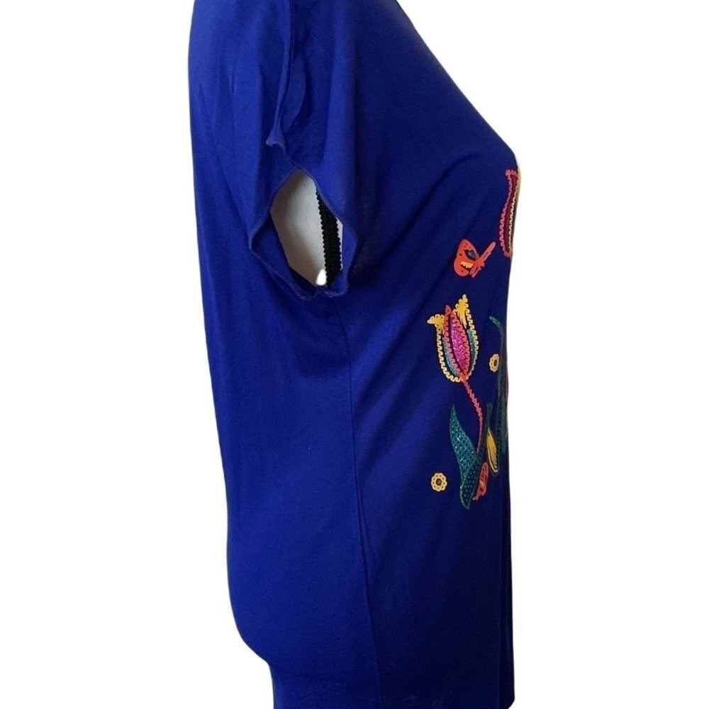 Vintage Custo Barcelona blue floral applique set top and bottom women Medium - Picture 5 of 11